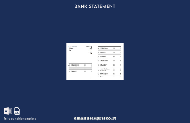 modello Excel (pagine) di estratto conto bancario Monzo in stile verificato del 